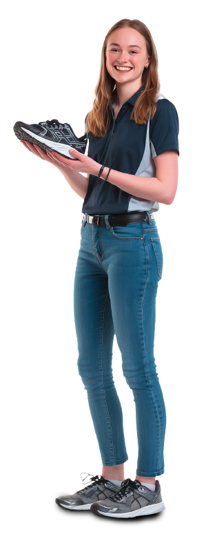 junge, sportliche Frau mit Laufschuh in der Hand