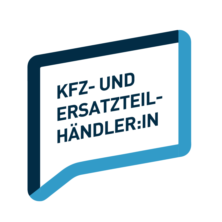 Sprechblase Beruf: KFZ- und Ersatzteilhändler:in